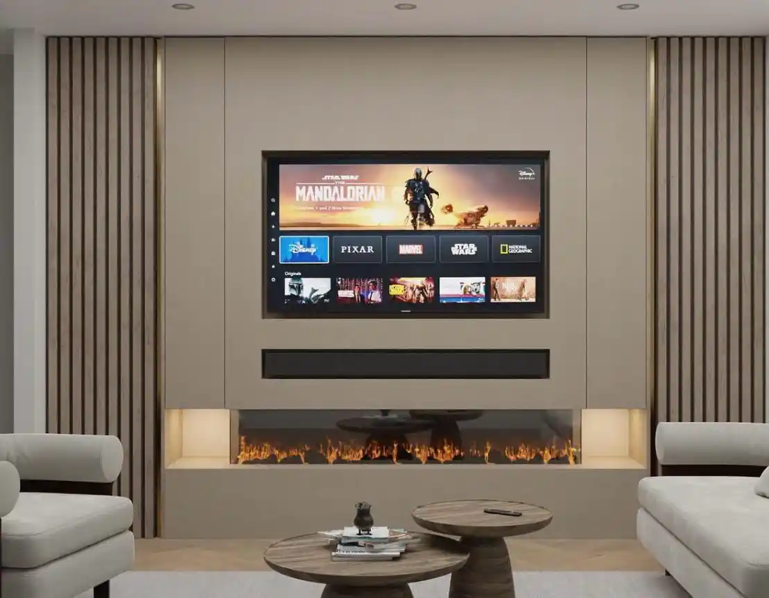 Marble and wood TV wall