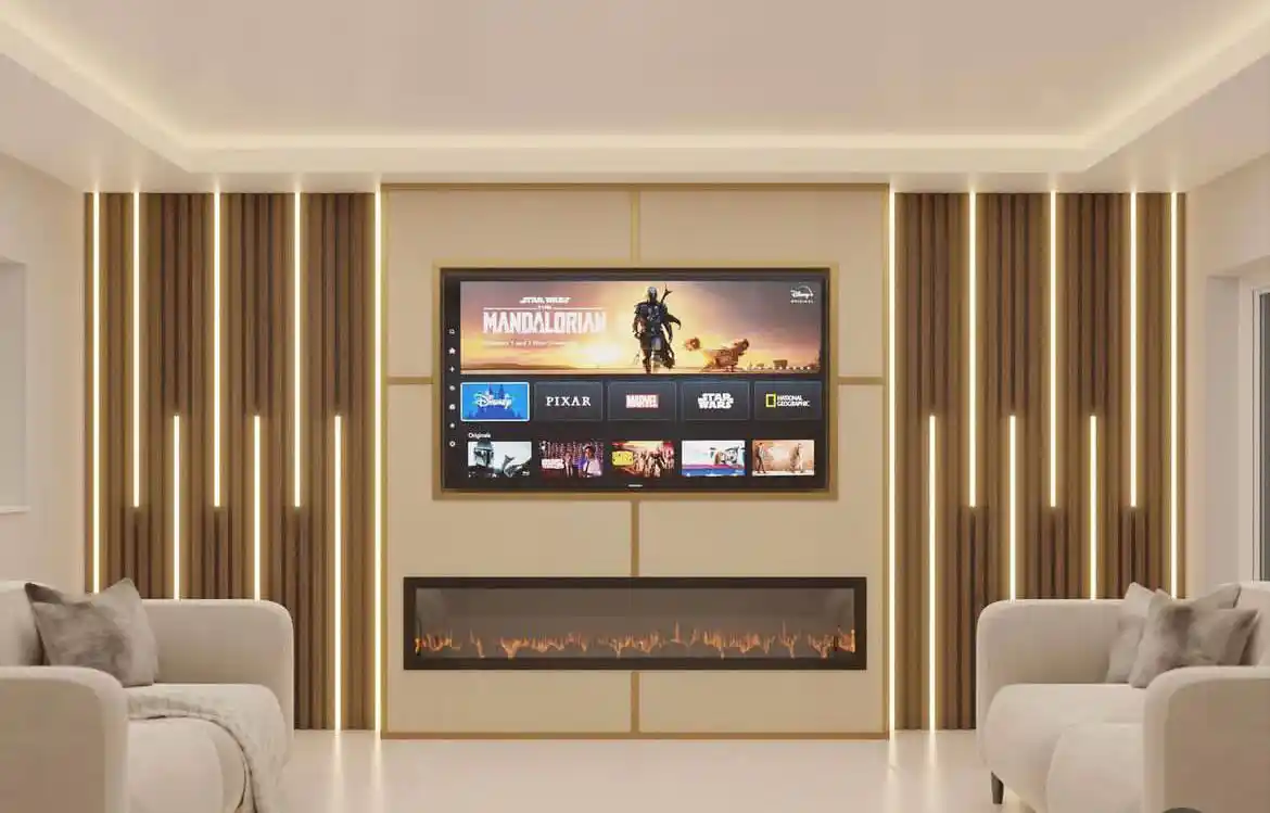 TV wall with shelves