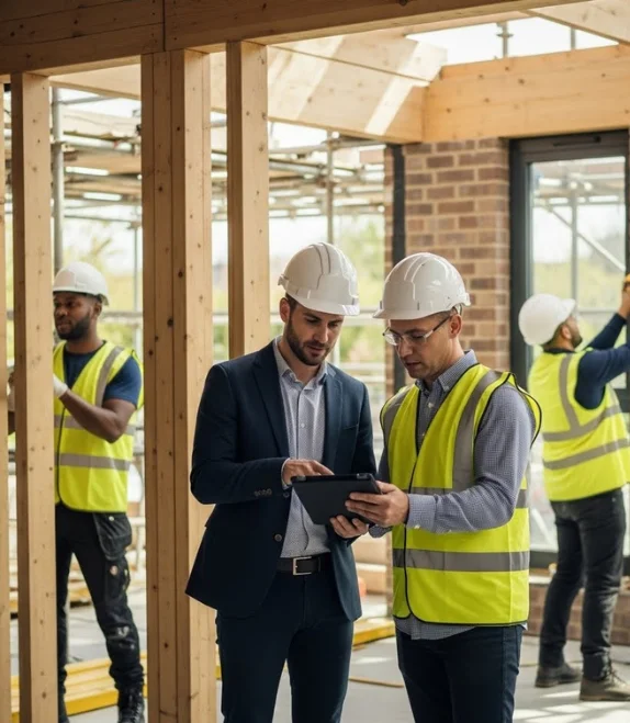 Construction professionals coordinating a building project as an experienced construction company in London