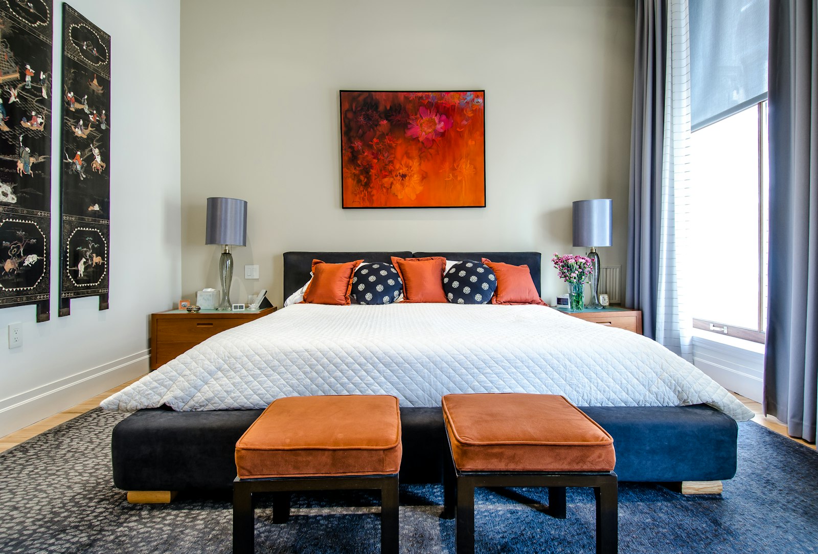 Guest bedroom with double bed created in a converted garage